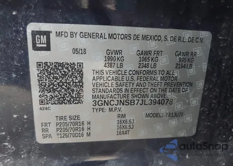 2018 Chevrolet Trax Ls from USA, damaged, VIN 3GNCJNSB7JL394078